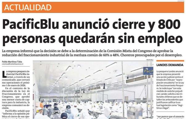 PacificBlu anunció cierre y 800 personas quedarán sin empleo
